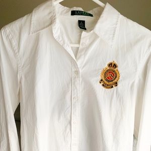 WHITE RALPH LAUREN EMBLEM BUTTON DOWN